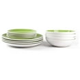 thumbnail image 3 of Stoneware Dinnerware Set 12pc, Coupe Shape - White & Bamboo - Service for 4 - Plates & Bowls - Microwave & Dishwasher Safe, 3 of 7