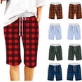 thumbnail image 2 of yillto Womens Plaid Shorts Elastic Waist Drawstring Pockets Summer Shorts Knee Length Lounge Shorts Outfits, 2 of 7