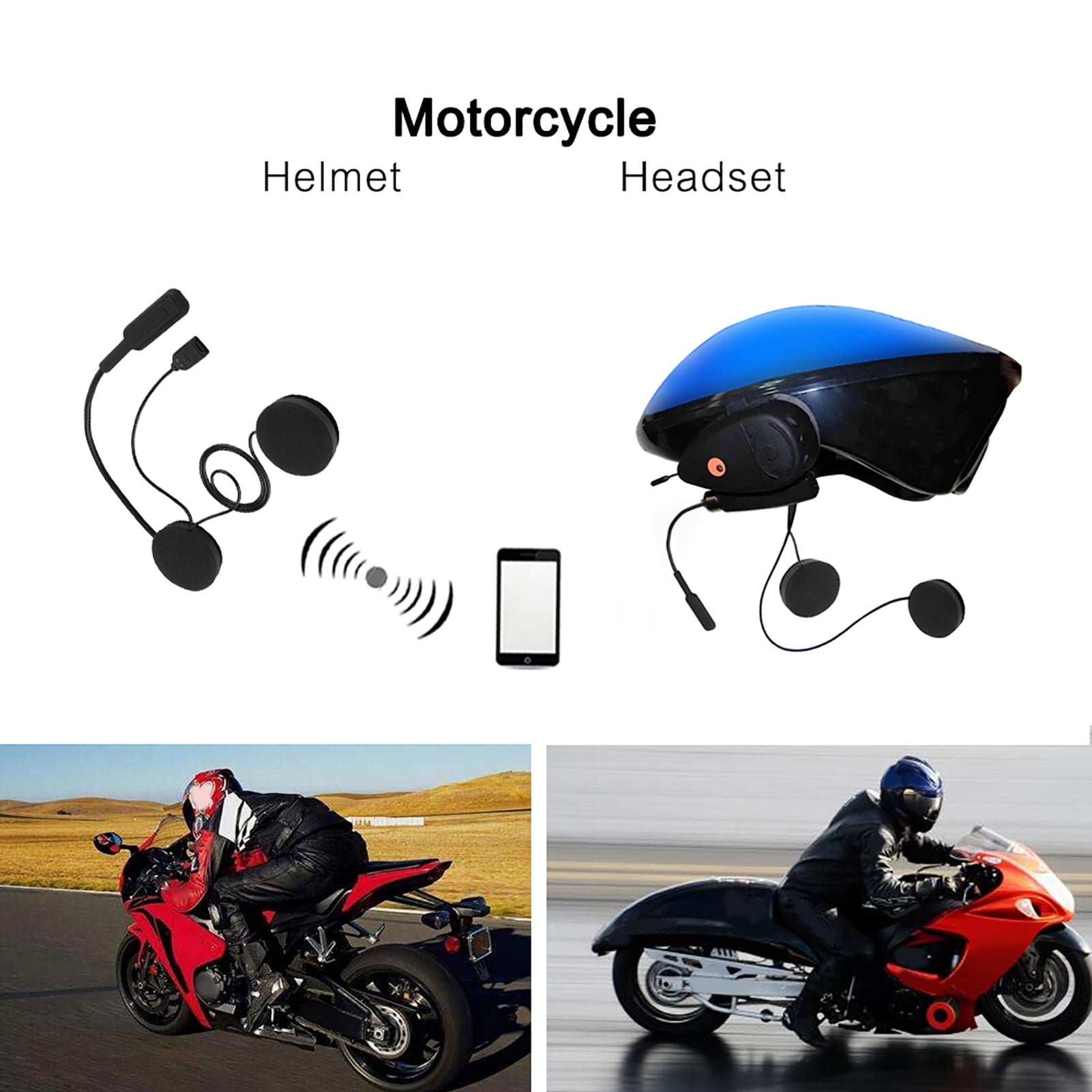 Motorcycle Helmet Bluetooth Headset Handsfree Headphone Call Earphone Microphone