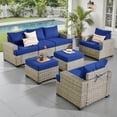 thumbnail image 2 of Ovios 7 Pieces Outdoor Patio Furniture Set All-Weather Rattan Wicker Sectional Sofa and Chairs with Ottomans, Navy Blue, 2 of 9