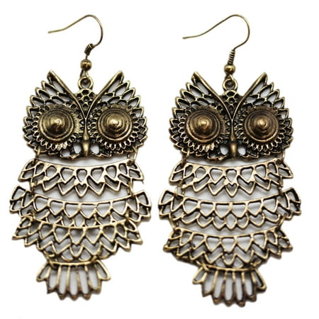 - Spiral Gold Tone Eye Wire Owl Earrings (2 Earrings)
