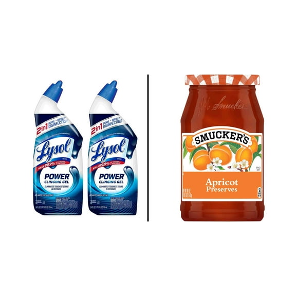 Lysol Power Toilet Bowl Cleaner, Gel Cleaner and Disinfectant & Smucker's Apricot Preserves 18 oz