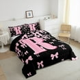 thumbnail image 3 of jejeloiu Initial Letter R Bedding Comforter Set,Kawaii Bow Bowknot Twin Comforter Sets,Light Pink Black Bedding Set For Girls,Breathable Bedroom Decoration Reversible,2-Piece, 3 of 8