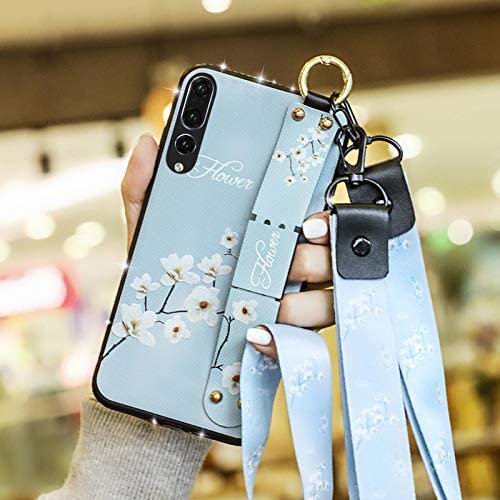 Case for Huawei P20 Pro, Rhinestone Painting Cloth Embossed Stylish Soft TPU Frame Glitter Thin Multicolor Soft Holder Stand Wrist Strap Full Protection Bumper, by IBAOLE -Purple Blue Huawei P20 Pro