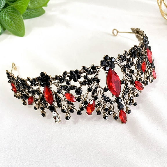 DEEPCRAFF Bridal Tiara Rhinestone Crown Red 1Set 6.3X6.3In