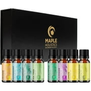 Maple Holistics Essential Oils Set - 8 Aromatherapy Essential Oils for Diffusers - Peppermint, Rosemary, Tea Tree, Eucalyptus, Lavender, Lemongrass, Lemon & Orange - 10ml