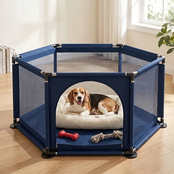 Dog Playpen, Kennel With Door, Dog Fence, Raised Dog House, Easy To Assemble PetFence, Sturdy Fabric Dog Cage, Spacious Pet Enciosure, Comfortable And Safe, Prevents Escape,For Small, Medium Blue