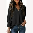 thumbnail image 2 of Turilly Fashion Women Solid 3/4 Sleeve Fall And Winte V-Neck Turndown Collar Pullover Tops Blouse, 2 of 6