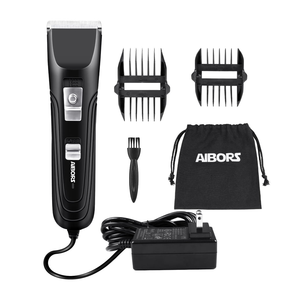 AIBORS Dog Clippers Shaver 12V High Power for Thick Heavy Coats Quiet Plug-in Pet Electric Professional Hair Grooming Clippers kit with Guard Combs Brush for Dogs Cats and Other Animals 