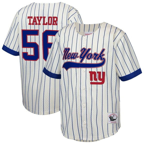 Youth Mitchell & Ness Lawrence Taylor Cream New York Giants Retired Player Name & Number Baseball Jersey