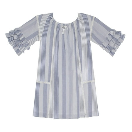 

KIDPIK Girls 3/4 Ruffle Sleeve Vertical Stripe A-Line Dress Size: 2T - L (12)