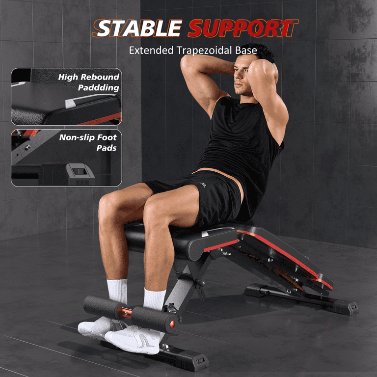 FLYBIRD Adjustable Workout Bench with Headrest, 750LBS Capacity