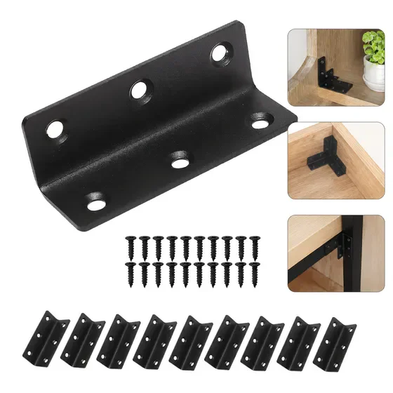 Heavy Duty L Bracket, 3.15 Inch 90 Degree Metal Corner Brace, 10 Pack Black Shelf Bracket for Wood Furniture Stabilization