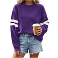 thumbnail image 5 of Hurxie Women's Lightweight Striped Sweatshirts Loose Basic Pullover Color Block Crew Neck Long Sleeve Sweatshirts for Casual Daily Wear, 5 of 7