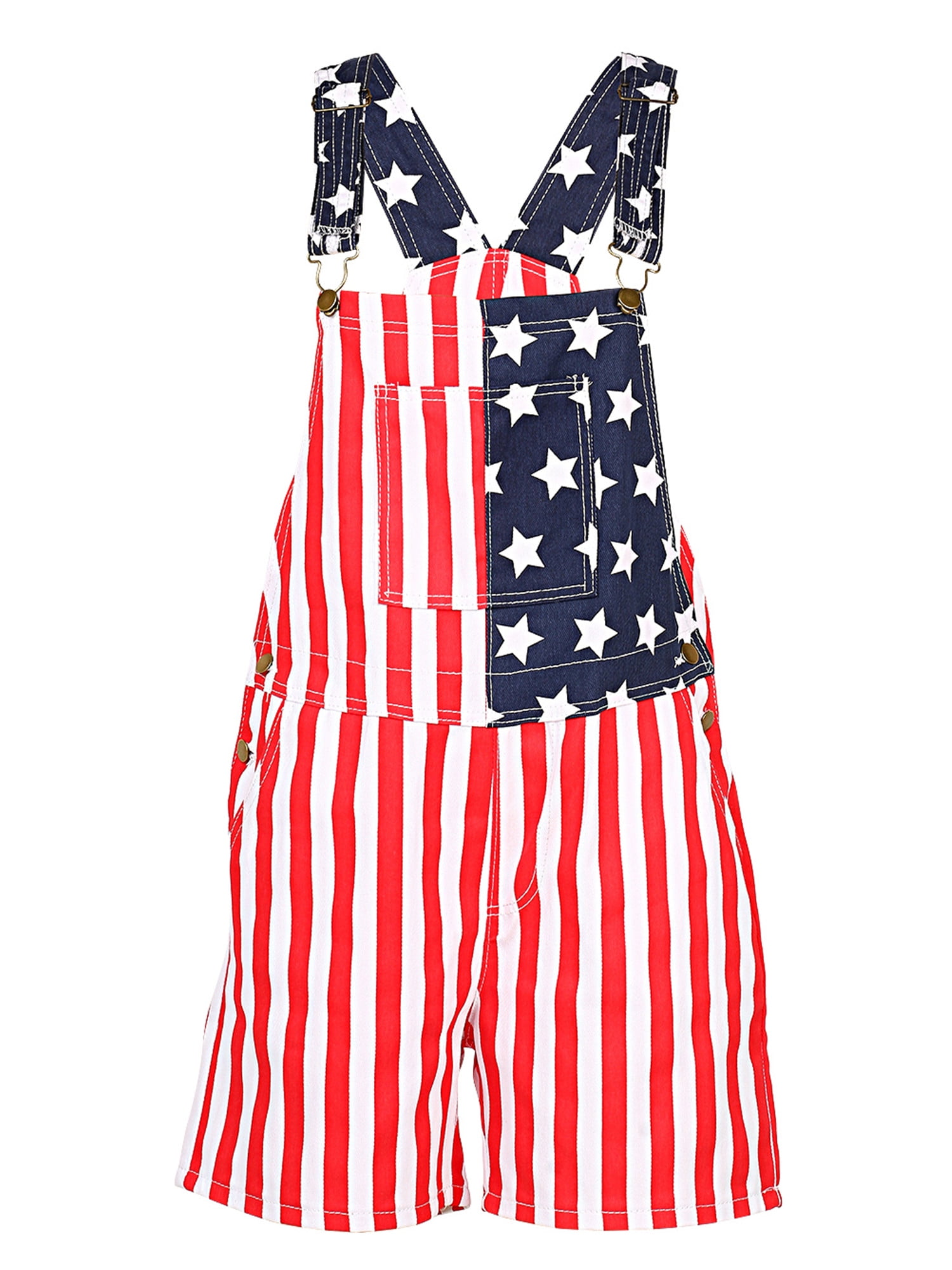 Aunavey American Flag Overalls Denim Bib Shorts for Men Women Jumpsuit ...