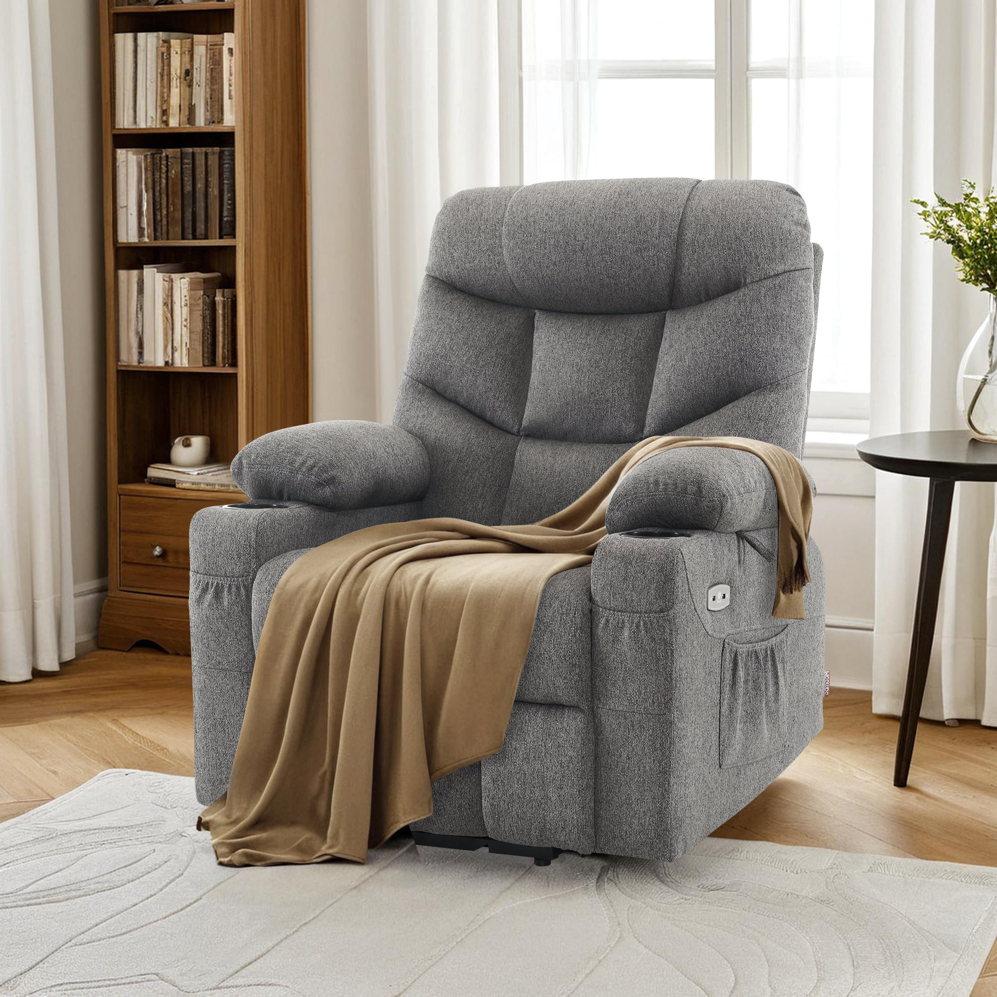 MCombo Regular Power Lift Recliner Chair with Extended Footrest for Elderly People, Fabric 7287 (Dark Gray, Regular)