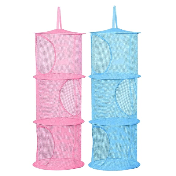 LAMIRO 2Pcs Hanging Mesh Stuffed Animal Storage Hammock Net,Foldable Toy Storage Organizer 3 Compartments Net for Stuffed Animals Corner for Boys,Girls,Gloves,Hats,Socks