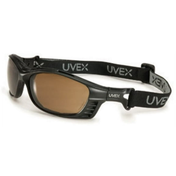 Uvex by Honeywell Livewire Safety Glasses With Matte Black Frame And Expresso HydroShield Anti-Fog Lens With Head Strap