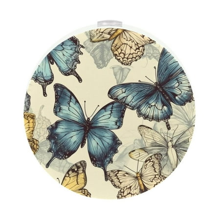 

josid Butterfly Pattern Round LED Night Light 2-Pack Plastic Circular Night Lamp for Indoor Use ABS Material with 360° Illumination Ideal for Nighttime Reading and Safety Lighting