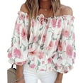 thumbnail image 2 of Blusa con estampado floral,Blusa con estampado floral y mangas con volantes para mujer Camisa con mangas con volantes y hombros descubiertos hecha a medida para la perfección, 2 of 4
