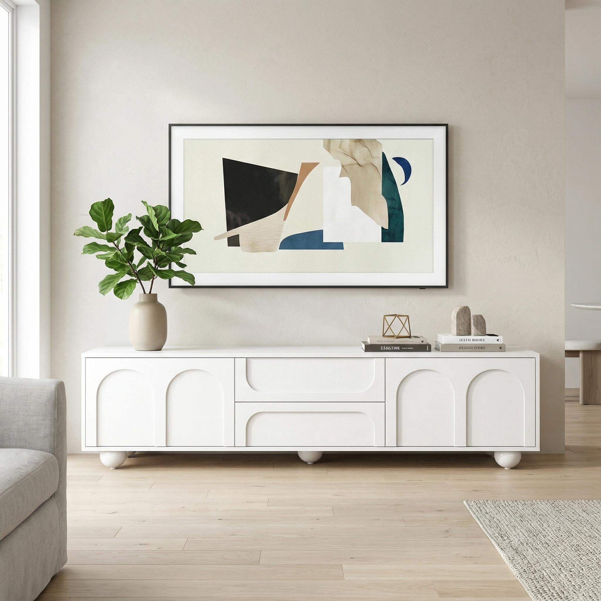 Homy Casa TV Stand for TVs up to 75", Modern White Entertainment Center with Drawers
