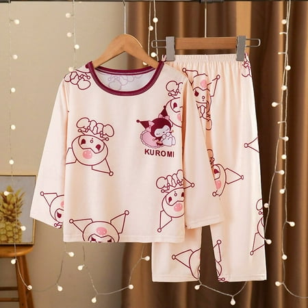 

Anime Sanrio Hello Kitty Kuromi Pochacco Children s Long-sleeved Pajamas Kawaii My Melody Fall Girls Casual Round Neck Homewear