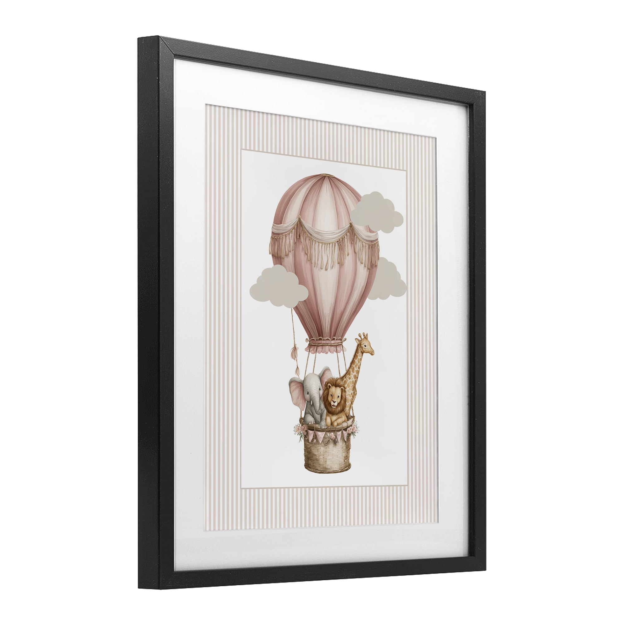 Stupell Industries Hot Air Balloon Animals Pink Black Framed Print Under Glass, design by Christine Simpson Art