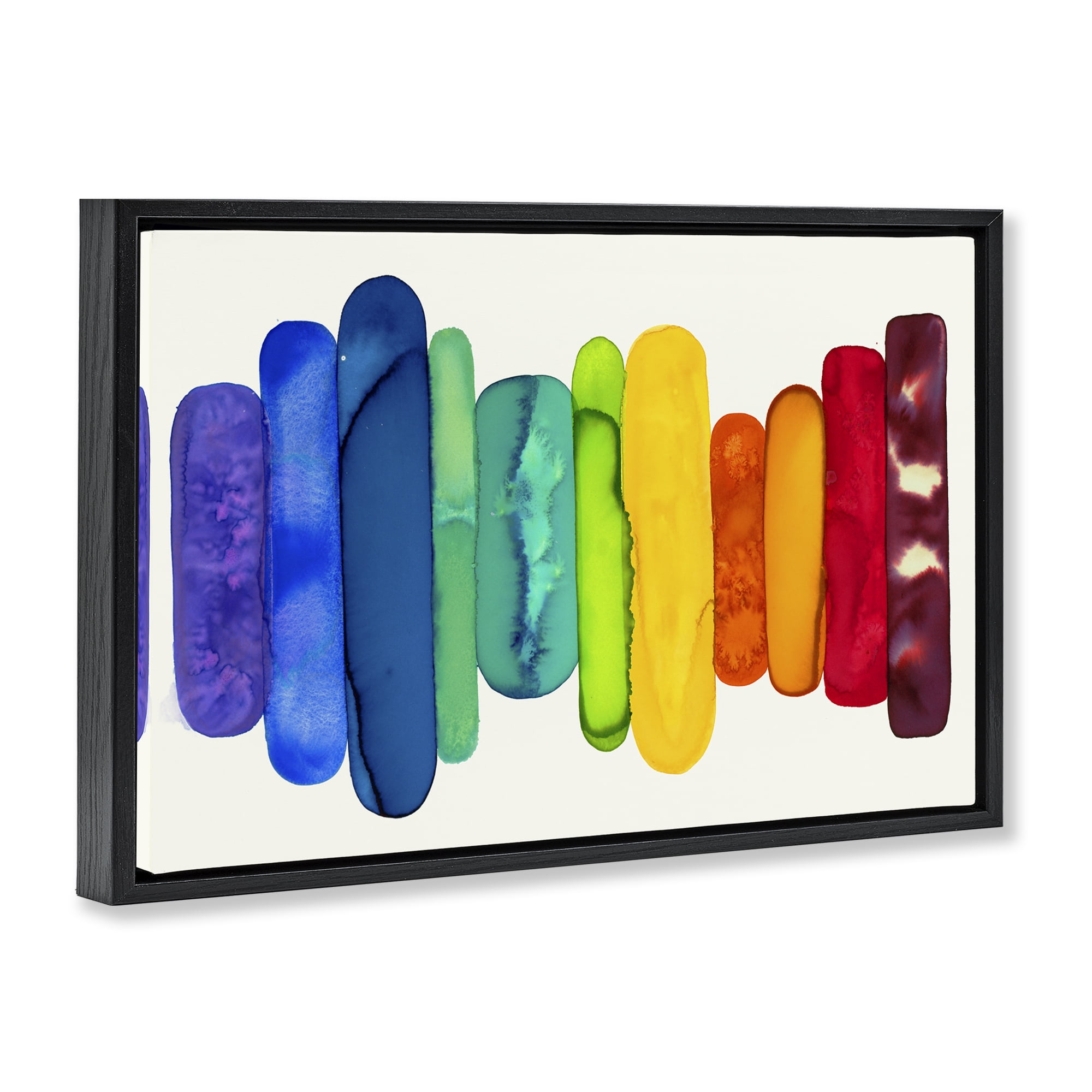 Stupell Industries Rainbow Ombre Shapes Abstract Painting Black Floater Framed Canvas Art Print Wall Art, 31 x 21