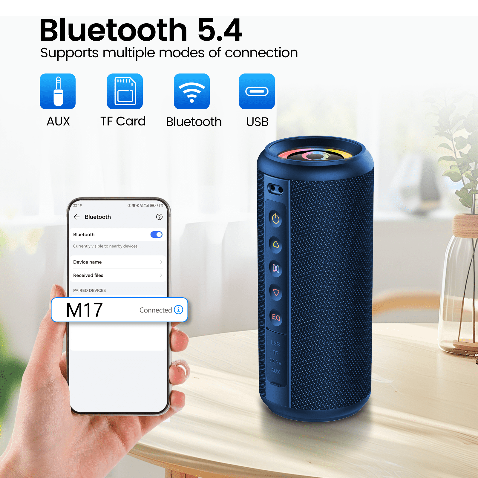 Portable Bluetooth Speaker, Bluetooth 5.4 Wireless Speaker with 20W HD Loud Stereo Sound, 20H Playtime, IP7 Waterproof, LED Lights, TWS Pairing, Built-in Mic, for Outdoor, Party, Home, Gift