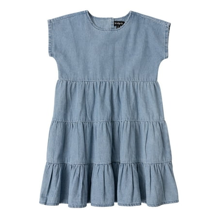

KIDPIK Girls Dolman Sleeve Denim Tiered Dress Size: 2T - XXL (16)