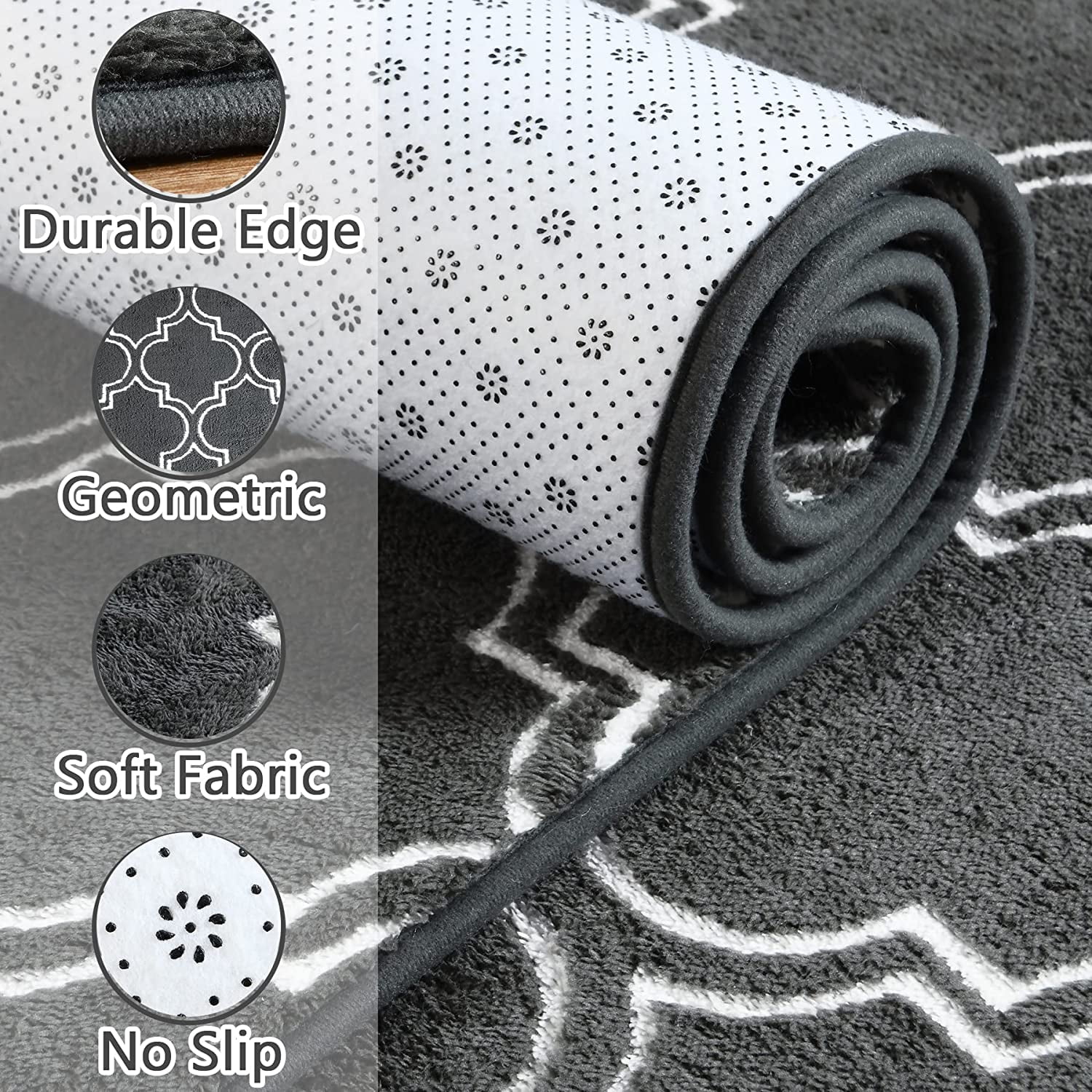 Junovo 4'x6'Modern Geometric Area Rug for Bedroom and Living Room, Fluffy Indoor Carpet for Family Room Decor,Dark Gray