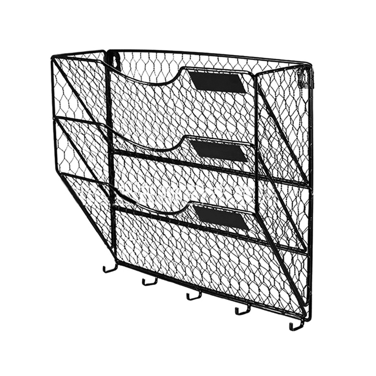 Mesh 3-Tier A-4 Size Wall Mount File Organizer with Expansion Screws, Black