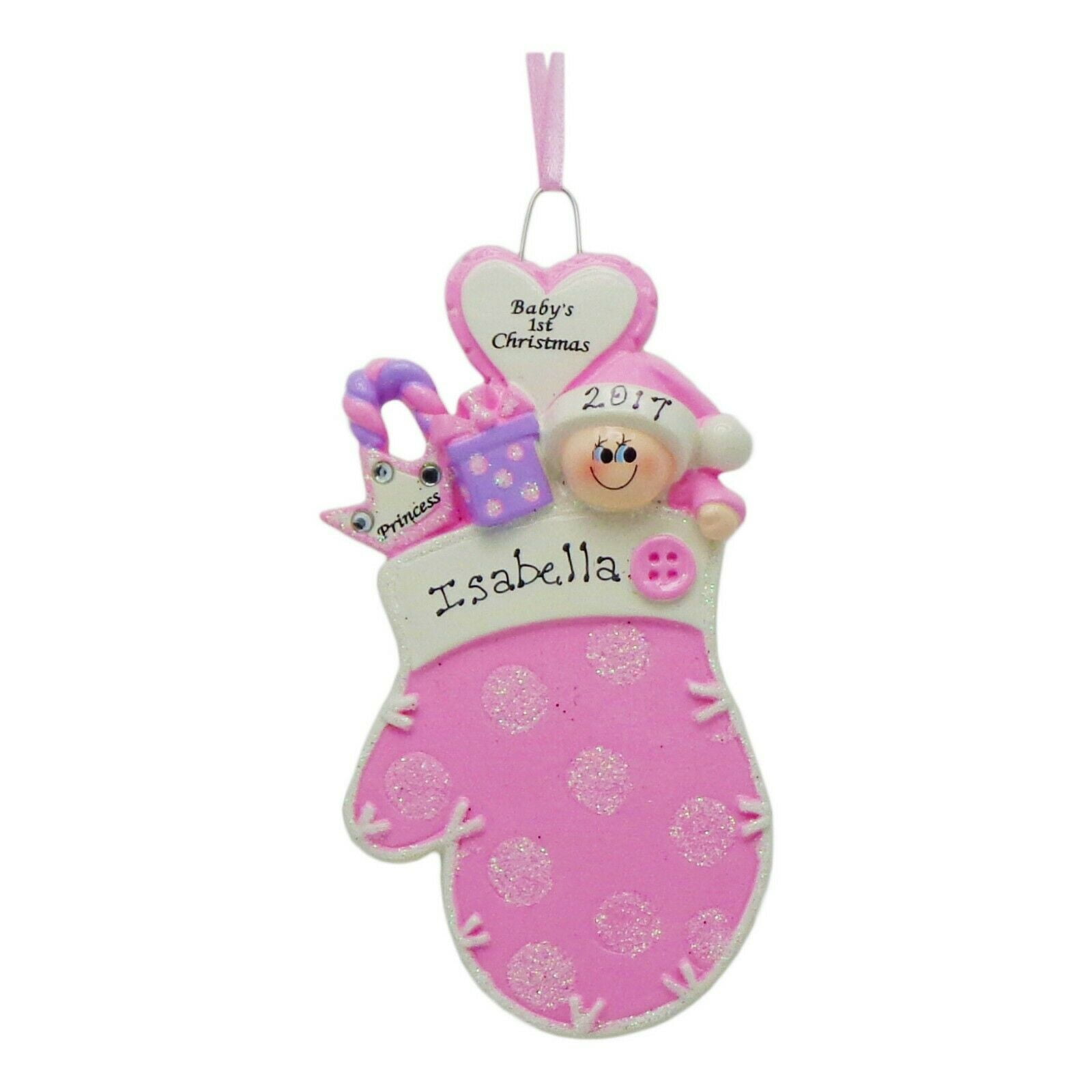 PERSONALIZED Baby Girl Pink Mitten Baby's First Christmas Ornament