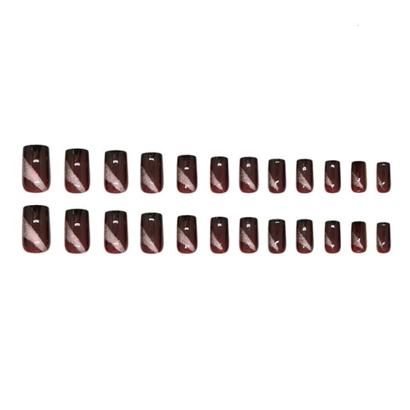 24 Pcs Glossy Acrylic Nail Cats Eye Press On Nail Medium Length False Nail