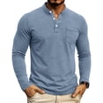 thumbnail image 2 of VgaVtl Fall Winter Mens Long Sleeve Tshirt Cotton Button Henley with Pocket Casual Loose Plain Clothes for Men Vintage, 2 of 8