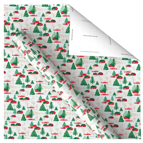 Green and Red Vintage Truck Winter Scene Christmas Wrapping Paper, 30 sq ft, by Holiday Time