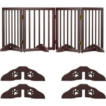 Semiocthome Freestanding Dog Gates for The House Extra Wide with 4 Panels and 4 Support Feet, 24" H Foldable Pet Gate for Stairs, Wooden Expansion Doggy Gates for Doorways, Fit Opening Up to 74" W