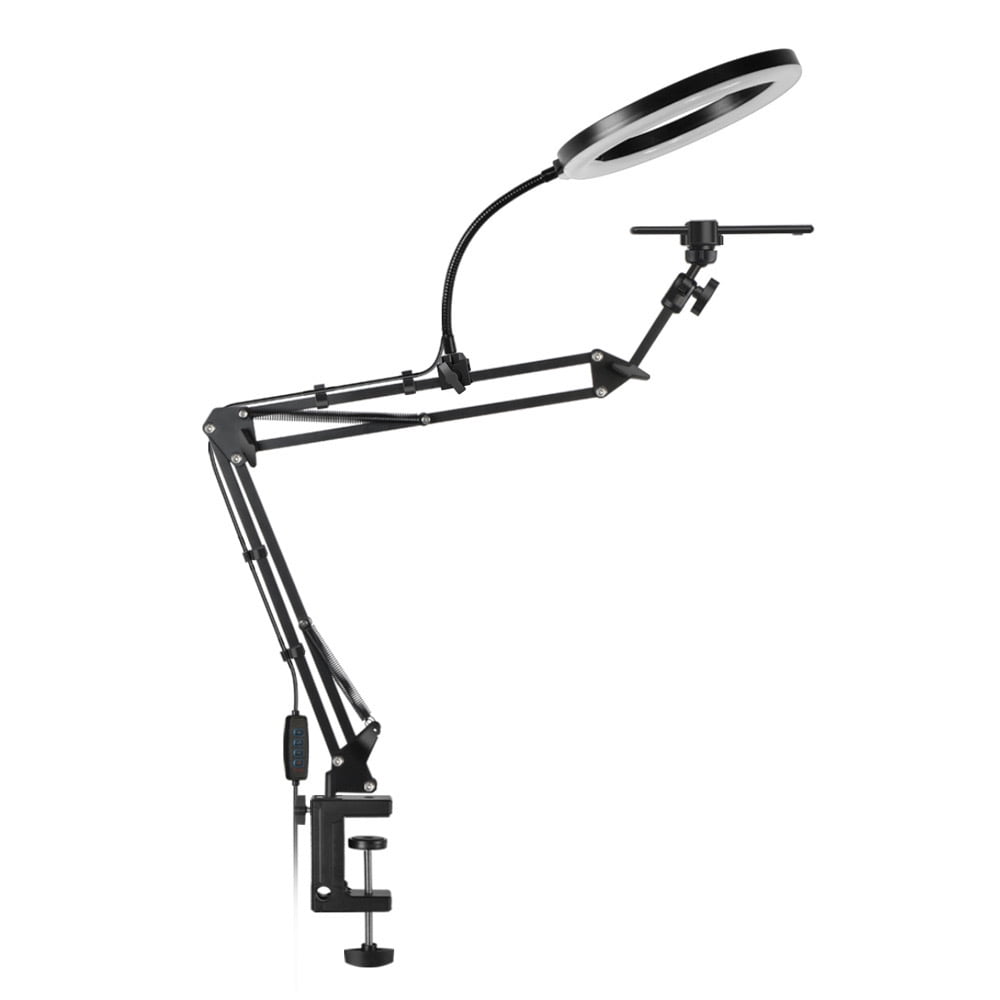 Upgrade Overhead Camera Phone Mount, 10" Desk Ring Light for Computer, Overhead Tripod Phone Mount for iPhone Live Streaming/Laptop Conference/Chat/Makeup/YouTube/Tiktok/Vlog