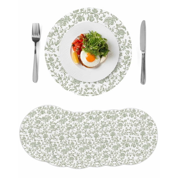 Round Placemats Sage Green Pastoral Flower 15 inch Set of 6 Table Mats for Dining Table Farmhouse Heat Resistant Non-Slip Kitchen & Home Decorative Place Mat Set