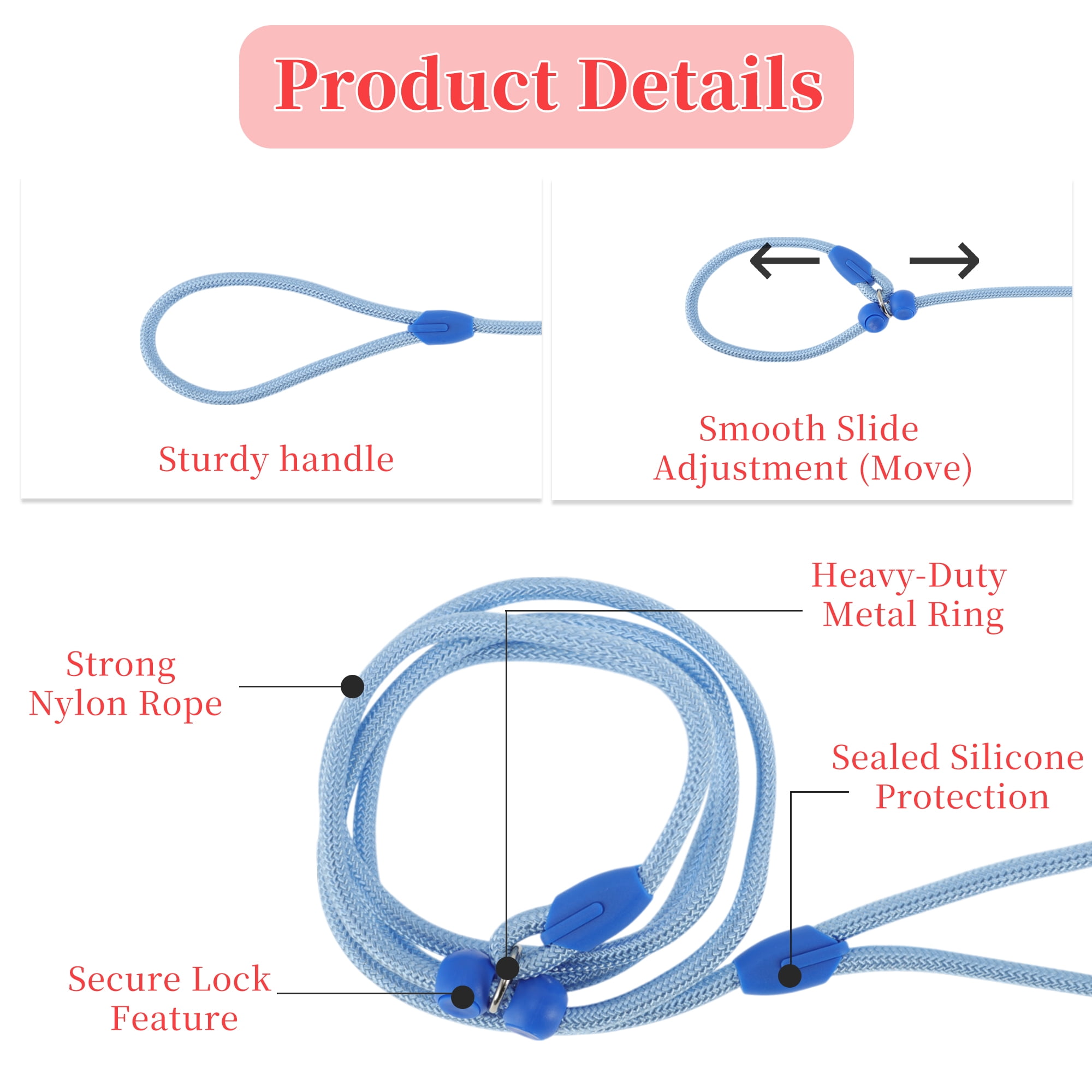 Unique Bargains Slip Leash for Dogs No Pull Heavy Duty Training Leash Medium Blue 5ft