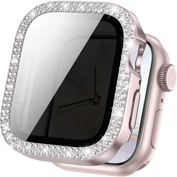 XIHAMA Screen Protector For Apple Watch Case 40mm/41mm/44mm/45mm SE Series 4/5/6/SE/7/8/9 Womens, Double Flash Diamond Rhinestone Case for iWatch Accessories