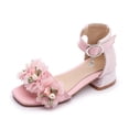thumbnail image 4 of BOOMNY Girl's Sandals Open Toe Low Heels Sandals for Kids Ankle Strap Floral Elegant Wedding Princess Shoes, 4 of 9