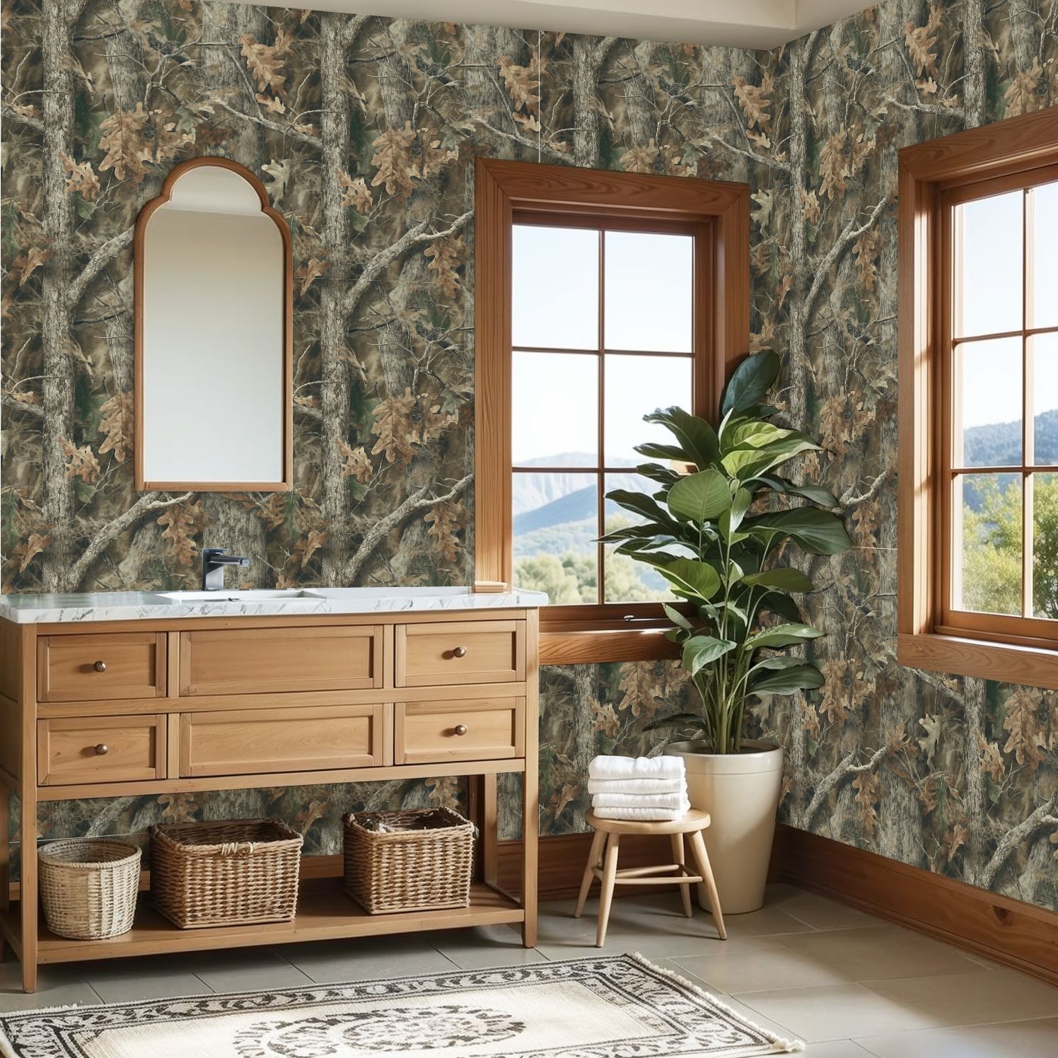 Peel and Stick Wallpaper 23.6in x 9.8ft Autumn Forest Camouflage Oak Leaves Tree Branches Contact Paper Vinyl Waterproof Self Adhesive Wall Paper for Shelf Cabinet Hunting Cabin