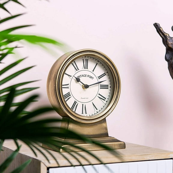 Vintage Gold Mantle Clock, Silent Non-Ticking Battery Operated Table Clock for Living Room Decor