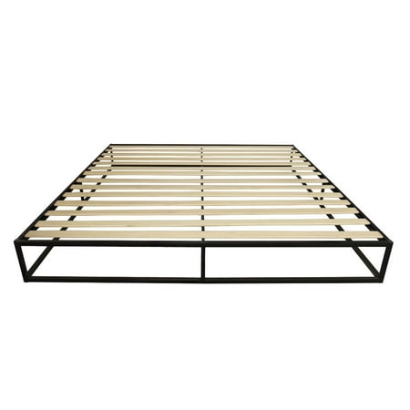 Wood Slats Metal Simple Bed Frame Platform Bedroom Mattress Basic Foundation Base King