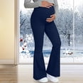 thumbnail image 2 of zaveiop Maternity Flare Leggings Pockets Workout Yoga Bootcut Pregnancy Womens Pants over the Belly (Navy, XL), 2 of 5