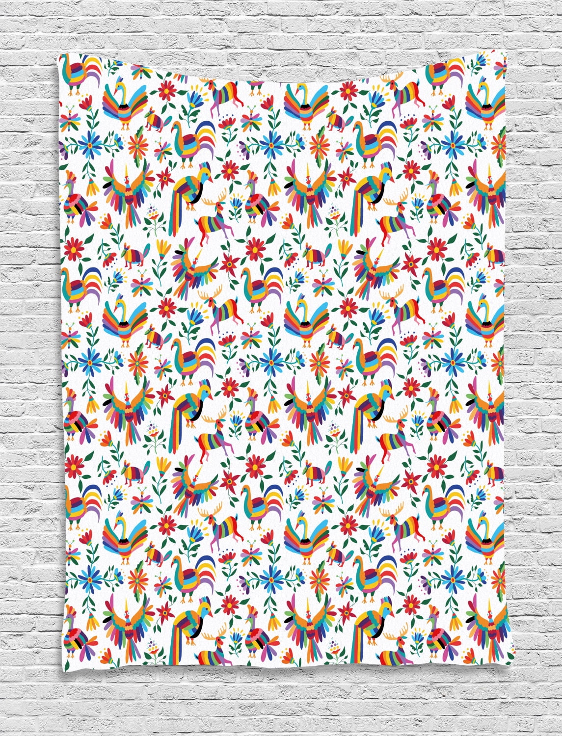 Mexican Tapestry, Traditional Latin American Art Design with Natural Inspirations Flowers and 