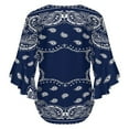 thumbnail image 6 of Bandana Blue - Navy Blue Women's V-Neck Blouse With 3/4 Ruffled Bell Sleeves Casual Top Ladies Blouses, 6 of 7