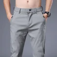 thumbnail image 3 of Pantalones para hombre, pantalones casuales formales de negocios para hombre, corte entallado, negros, elegantes, estilo Harajuku, poliéster, tendencia, venta de ropa de calle, novedad de verano, 3 of 5