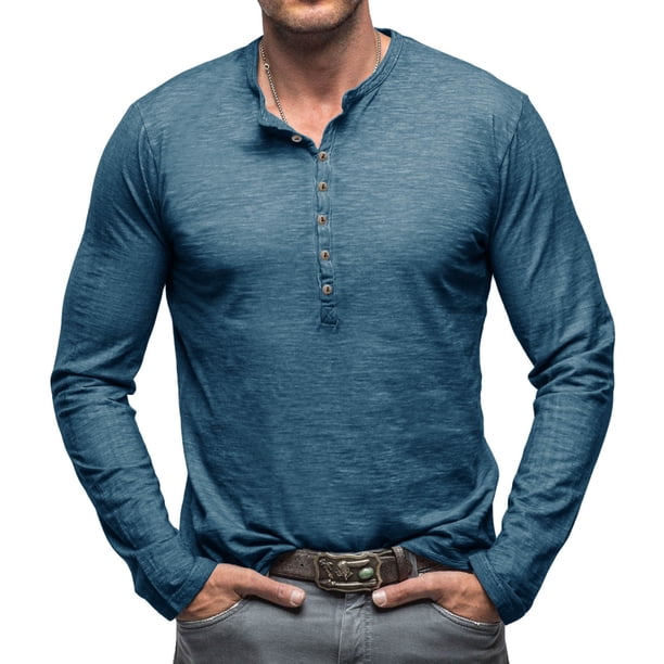 Blusas y camisas de manga larga con cuello redondo para hombre, blusas casuales de moda de color liso de manga larga, blusas transpirables para hombre